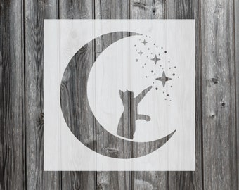 Cat With Moon Stencil, Reusable Stencil For Painting, 831