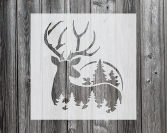Deer with Forest Stencil, Reusable Stencil For Painting, 944