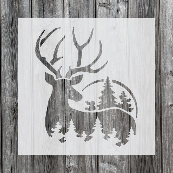 Deer with Forest Stencil, Reusable Stencil For Painting, 944