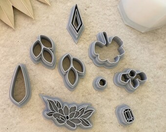 Bridal Polymer Clay Cutters: Flower, Floral, Diamond, Orchid, Wreath –The Clayful Co Set of 9– Plastic Cutter for Jewelry and Earring Shapes