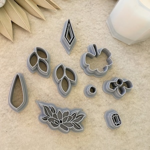 Bridal Polymer Clay Cutters: Flower, Floral, Diamond, Orchid, Wreath –The Clayful Co Set of 9– Plastic Cutter for Jewelry and Earring Shapes