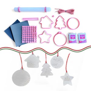 Christmas Ornament Kit- DIY Polymer Clay Ornament Kit; Includes 5 Ornament Shape Cutters, Letter Stamps, Sculpey Premo Clay, and All Tools