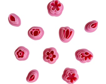 Mini Flower Floral Polymer Clay Cutters Micro Stud Pack Set of 10 – The Clayful Co – Plastic Cutter for Jewelry and Earring Shapes Leaves