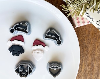 Polymer Clay Cutters– Santa Claus & Santa Paws: Christmas Dog, Puppy, Labrador, Hat, Beard, Holiday Shapes, Dangles, Sharp, The Clayful Co