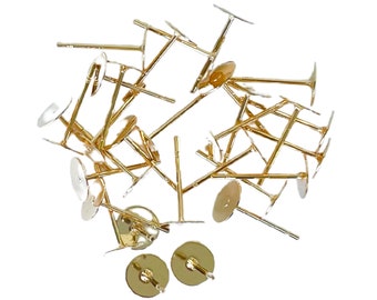 6mm Gold Earring Stud Posts: 18K Gold-Plated 304 Surgical Stainless Steel - HYPOALLERGENIC Flat-backed Earring Posts Studs, Jewelry Findings