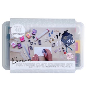 DIY Polymer Clay Kit for 40 Pairs of Earrings or Jewelry Making; Sculpey Premo Clay, Clay Cutters, Color Recipes, Tools, Hypoallergenic