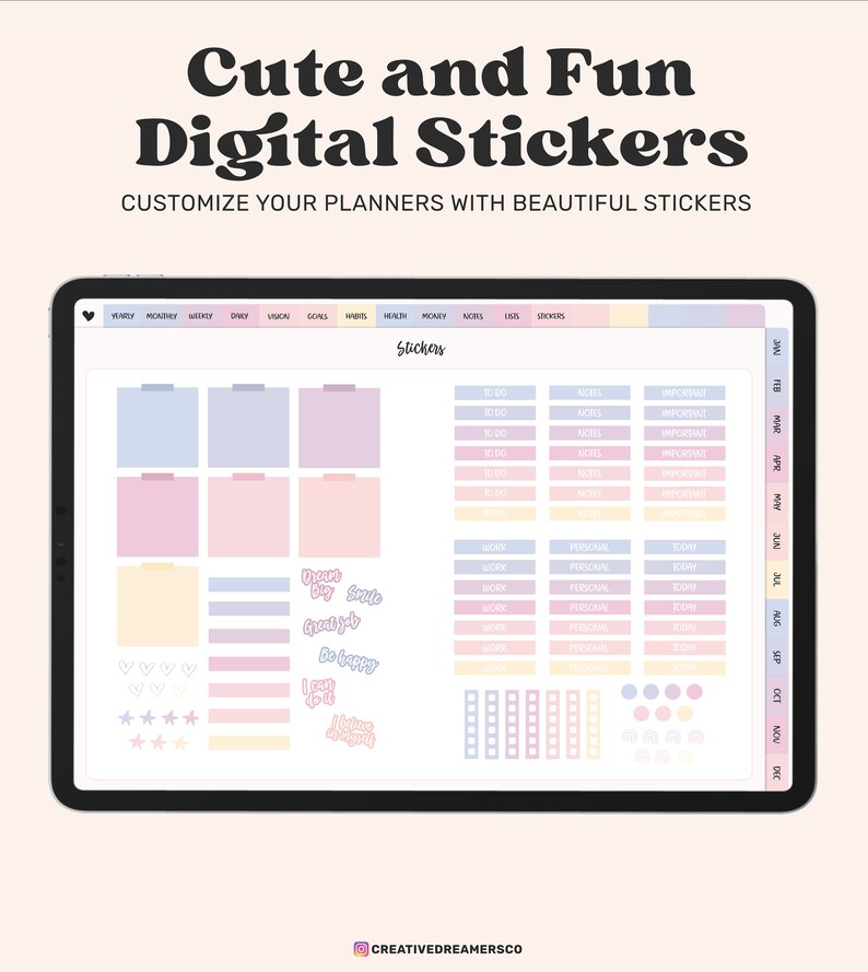 Pastel Digital Stickers and Digital Stickie Notes