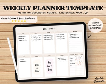Weekly Planner, Goodnotes Planner, Undated Digital Planner pdf, Goodnotes Template, Bullet Journal, Daily iPad Planner, Weekly schedule 2022