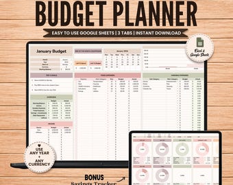 Budget Planner Google Sheets, Monthly Budget Spreadsheet, Bill Tracker, Expenses Tracker Saving, Weekly Budgeting, Personal Finances Planner