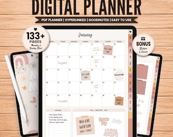 Pink iPad Planner Digital Undated, Goodnotes Planner Pdf, Digital Journal Template, Noteful Planner Template, Cute Weekly Planner Monthly