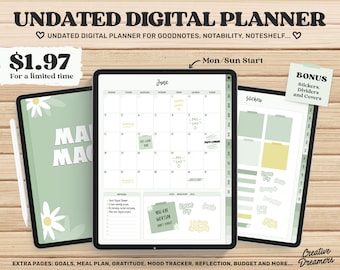 Goodnotes Planner, iPad Planner, Undated Digital Planner, Goodnotes template, Monthly Weekly Planner, Notability Planner, Simple Planner pdf