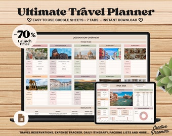 Travel Itinerary Template Google Sheets, Travel Packing List, Road Trip Planner, Cruise Planner, Travel Planner Spreadsheet, Holiday Planner