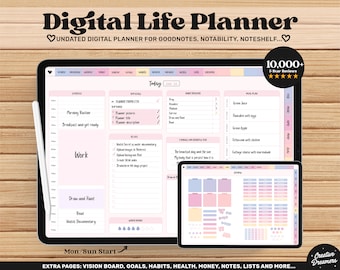 Cute Digital Planner Goodnotes Template iPad, Undated Digital Life Planner Pink, Cute Digital Journal 2025 2026, Goodnotes Stickers Pastel