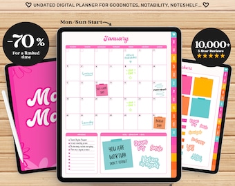 Digitale planner sjabloon, Goodnotes planner, maandelijkse planner, notability planner, iPad planner pdf, schattige roze planner, Goodnotes Journal