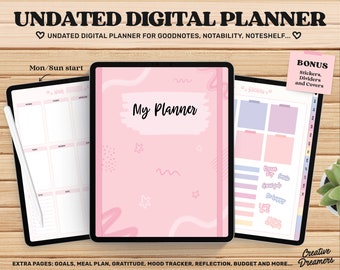 Planificateur numérique non daté, Planificateur numérique iPad, Planificateur Goodnotes, Planificateur de notabilité, Planificateur mignon, Planificateur iPad, Mensuel, Carnet mignon