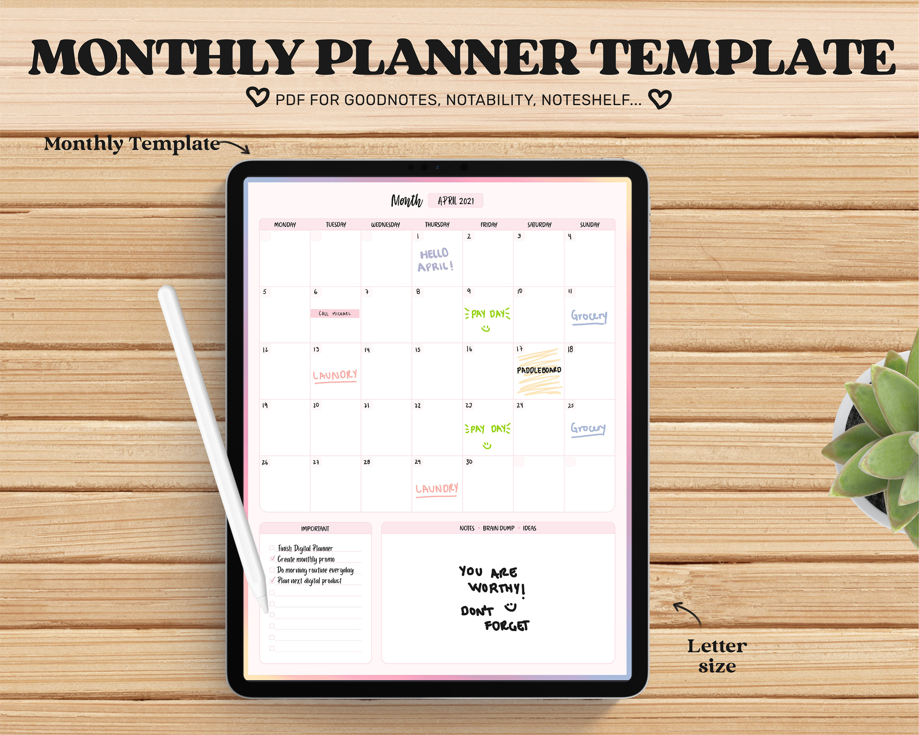 Monthly Planner Goodnotes Template Undated Monthly Planner Etsy