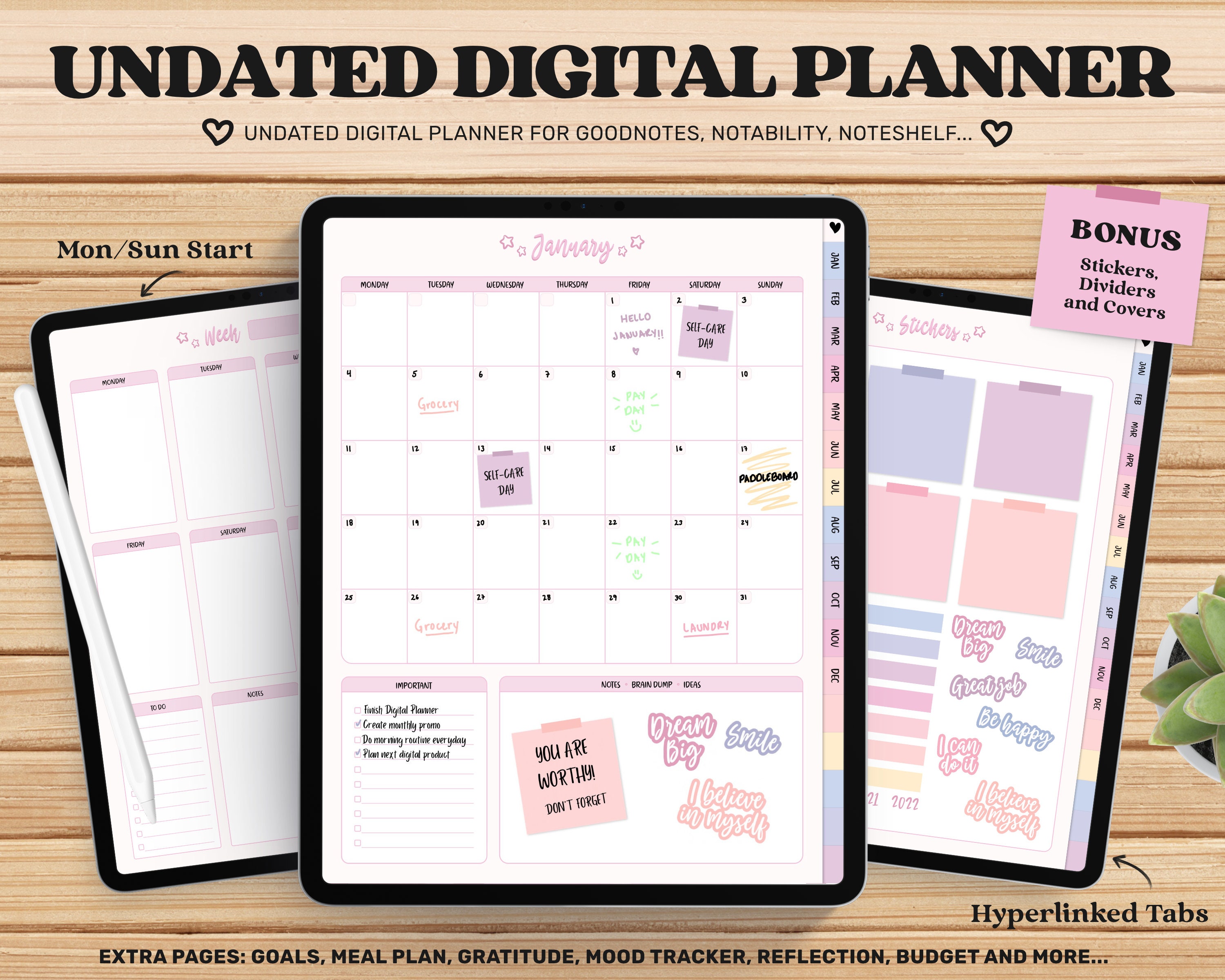Monthly Planner Digital Planner Goodnotes Ipad Planner Etsy