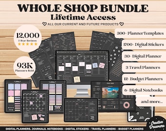 Digital Planner iPad & Android, Whole Shop Bundle, Goodnotes Planner Stickers, Digital Journal, Budget Spreadsheet, Travel Planner Itinerary