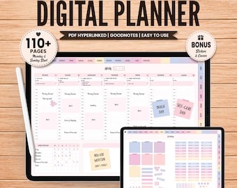 Digitale levensplanner Goodnotes, digitale iPad-planner, notability planner, sticker Goodnotes planner, schattig notitieboekje, ongedateerde digitale planner
