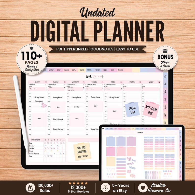 Agenda digital Goodnotes, Agenda digital para iPad, Agenda Notability, Pegatinas para agenda Goodnotes, Cuaderno bonito, Agenda digital sin fecha imagen 1