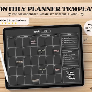 Digital Calendar, Monthly Planner Goodnotes Template, Undated iPad Planner, Monthly Digital Planner, Planner Pages, Notability Planner