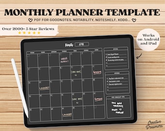 Digital Calendar, Monthly Planner Goodnotes Template, Undated iPad Planner, Monthly Digital Planner, Planner Pages, Notability Planner