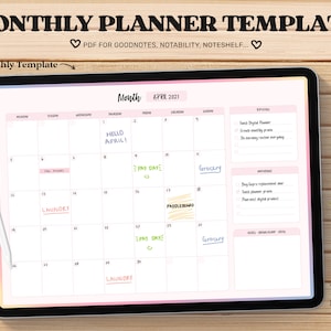 Monthly Planner Goodnotes Template, Undated Monthly Planner, Monthly Digital Planner, Monthly Planner Page, Goodnotes, Notability, Noteshelf
