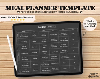 Weekly Meal Planner, Goodnotes Template, Pdf Download, iPad Planner, Digital Meal Plan, Daily Meal Planner, Menu Planner, Digital Planners