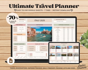 Travel Planner Google Sheets, Travel Itinerary Template, Travel Budget Spreadsheet, Digital Packing List, Road Trip Planner, Holiday Planner