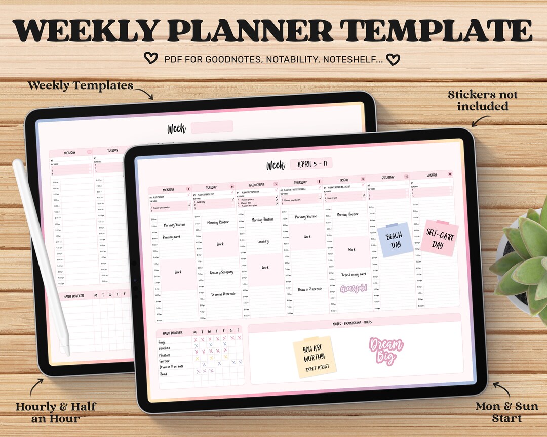 Weekly Planner Goodnotes Template, Undated, Digital Planner Pdf, Cute Weekly Planner Goodnotes Template, Undated, Digital Planner Pdf, Cute