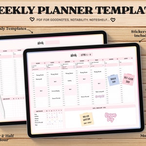 Weekly Planner Goodnotes Template, Undated, Digital Planner pdf, Cute Planner, Notability, Noteshelf, Digital Journal iPad, Templates pdf