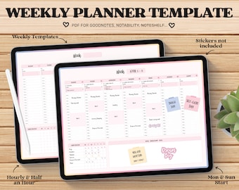 Weekly Planner Goodnotes Template, Undated, Digital Planner pdf, Cute Planner, Notability, Noteshelf, Digital Journal iPad, Templates pdf