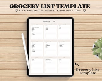 Goodnotesの買い物リストテンプレート、デジタルプランナー、iPadプランナー、デジタルジャーナルPDF、Notabilityプランナー、Goodnotesプランナー、日付なしプランナー
