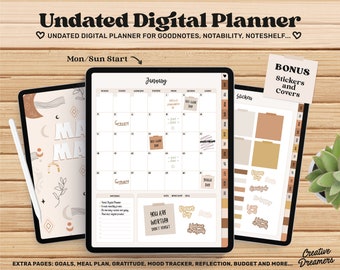 Goodnotes Planner Digital iPad, Monthly Planner, Goodnotes Stickers, Digital Journal Template, Cute Digital Planner, Productivity Planner