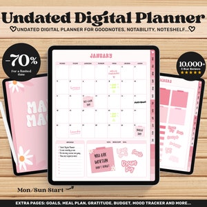 Undated Digital Planner Weekly, Goodnotes Planner, Cute Pink Planner, Groovy Planner, Goodnotes Stickers, Goodnotes Template, Simple Planner