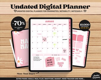 Undated Digital Planner Weekly, Goodnotes Planner, Cute Pink Planner, Groovy Planner, Goodnotes Stickers, Goodnotes Template, Simple Planner