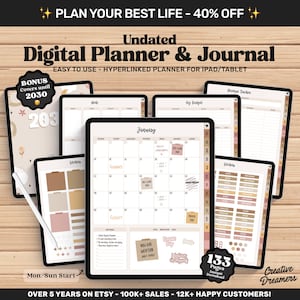 Goodnotes Undated Digital Planner, Boho Digital Journal, Cute Goodnotes Template, iPad Pro Planner pdf, Minimalist Monthly Weekly Noteful