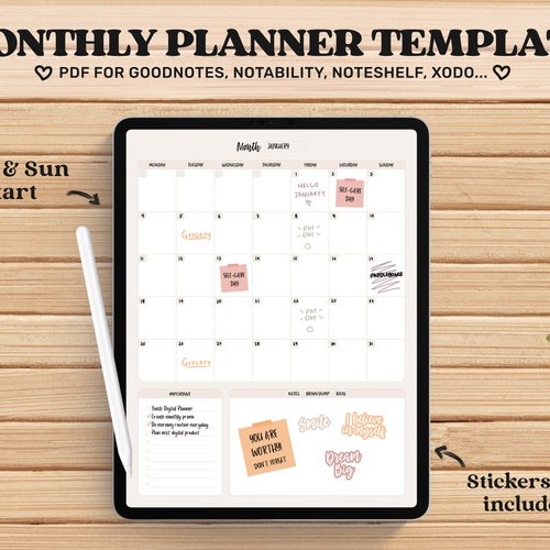 Monthly Planner Goodnotes Template Undated Monthly Planner Etsy