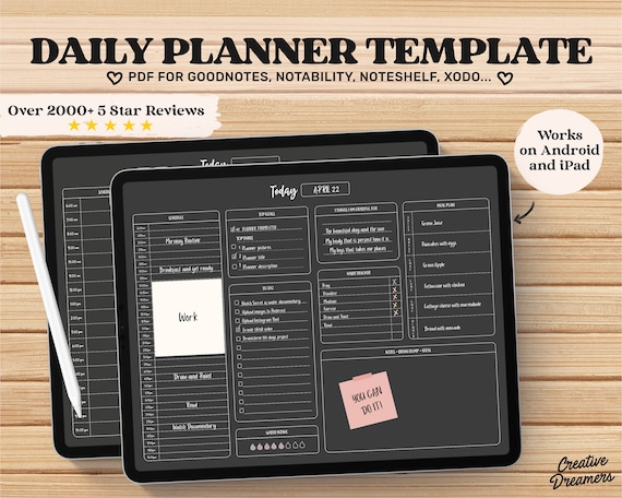 Digital Daily Planner, Hourly Planner, Goodnotes Planner, Undated Digital Planner, iPad Planner Page, Digital Journal Template, Notability