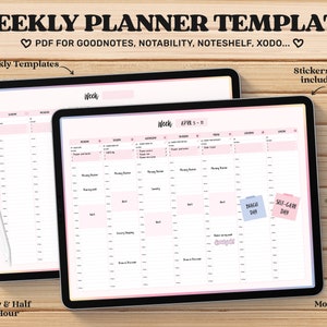 週間プランナー Goodnotes テンプレート、日付なし、デジタル プランナー pdf、かわいいプランナー、Notability プランナー、デジタル ジャーナル iPad、週間スケジュール
