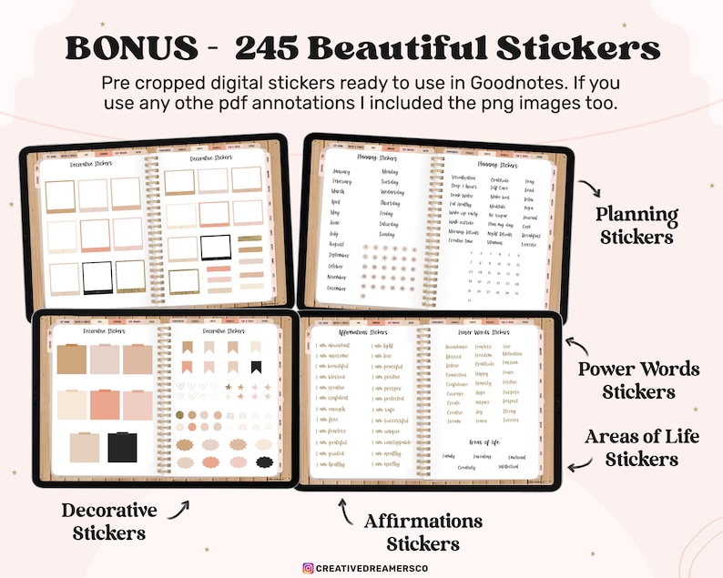 Digital Life Planner Goodnotes, Goal Planner, Vision Board, Digital Stickers, Boho Undated iPad Planner 2026, Digital Journal Template image 5