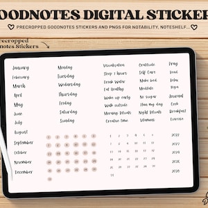 Goodnotes Digital Stickers, Days of the week, Digital Planner Stickers Precropped, Month Digital Stickers, Functional Black Digital Stickers