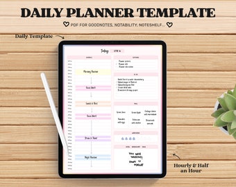 Modèle Goodnotes de planificateur quotidien, non daté, pdf de planificateur numérique, mignon planificateur, modèle de notabilité, journal numérique iPad, planificateur horaire