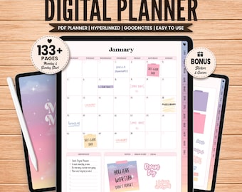 Celestial Digital Planner, Aesthetic Goodnotes Planner Pink, iPad Planner Template, Goodnotes Stickers, Digital Journal, Digital Download