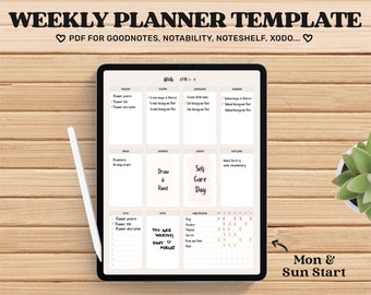 Modèle Goodnotes de planificateur hebdomadaire numérique minimal, non daté, pdf de planificateur numérique, planificateur mignon de notabilité, planificateur d'iPad, page pdf de modèle