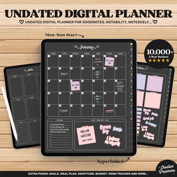 Digital Planner Goodnotes, Dark Digital Planner, Undated Digital Planner,  Digital iPad Planner, Notability Planner, Goodnotes Planner
