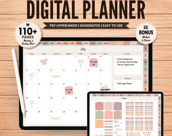 Agenda digital Goodnotes para iPad, pegatinas, plantilla de agenda sin fecha, estilo bohemio, mensual, semanal, diaria, horaria. Diario digital Notability en formato PDF.