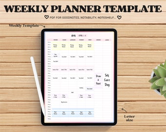 Agenda hebdomadaire modèle Goodnotes, non daté, agenda numérique pdf, agenda mignon iPad, modèle notabilité, modèles pdf iPad, modèles pdf