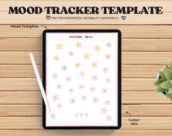 Mood Tracker Goodnotes Template, Undated Digital Planner, iPad Planner, Digital Templates pdf, Goodnotes Planner, Cute Monthly Tracker