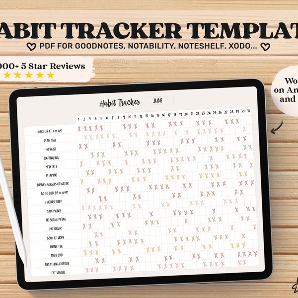 Goodnotes Template, Monthly Habit Tracker, Daily Habit Planner, iPad Planner, Notability Digital Tracker, Goodnotes Planner, Digital Journal